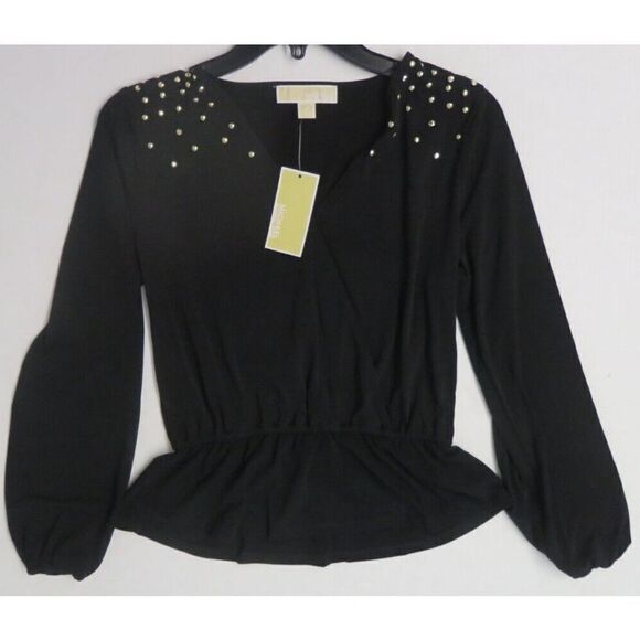 Michael Michael Kors Women's Sz XS Black Long Sleeve Blouse w/Gold Studs $98+ - Picture 4 of 10